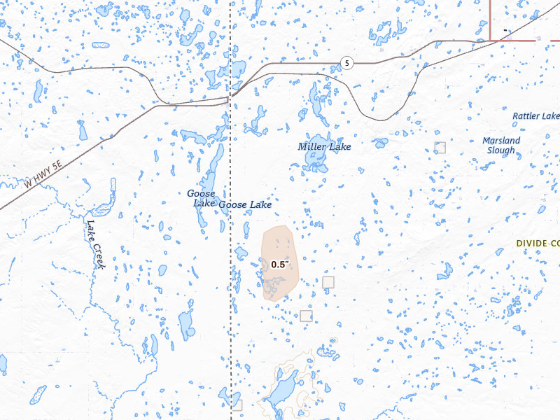 Radar-estimated hail-size map of the storm over Westby, MT on Sep 2, 2026