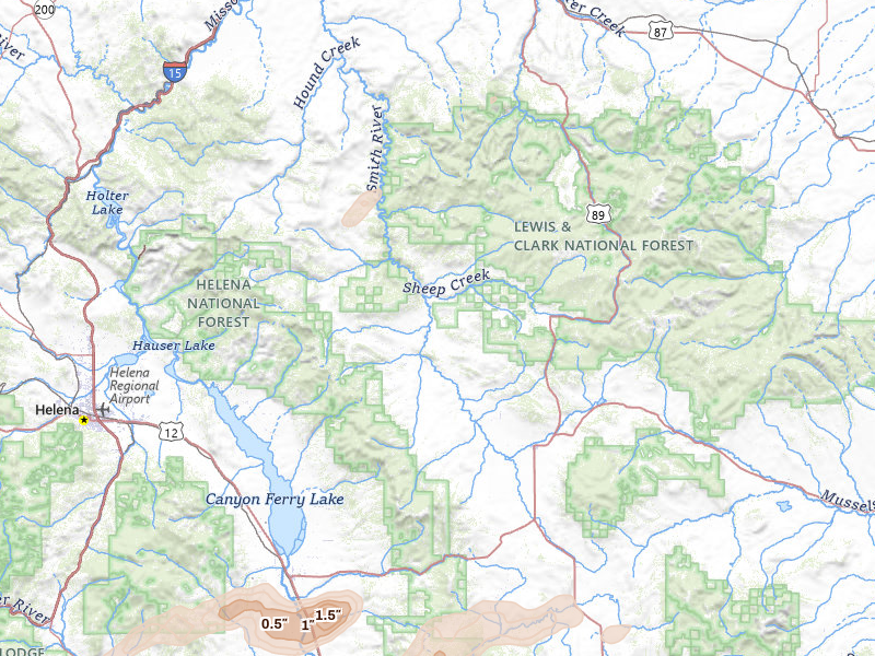 Radar-estimated hail-size map of the storm over White Sulphur Springs, MT on Jul 25, 2026