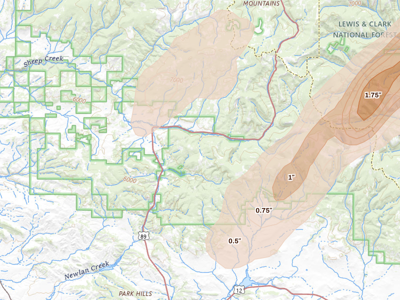 Radar-estimated hail-size map of the storm over White Sulphur Springs, MT