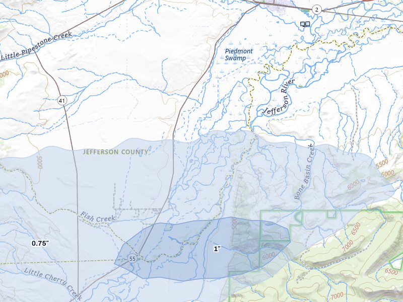 NEXRAD radar-signature map of the hail over Whitehall, MT