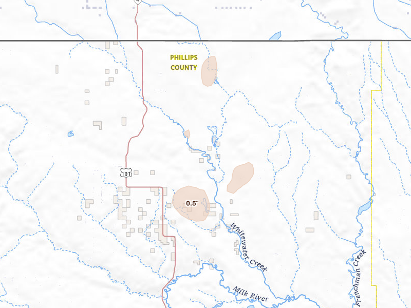 Radar-estimated hail-size map of the storm over Whitewater, MT on Sep 2, 2026