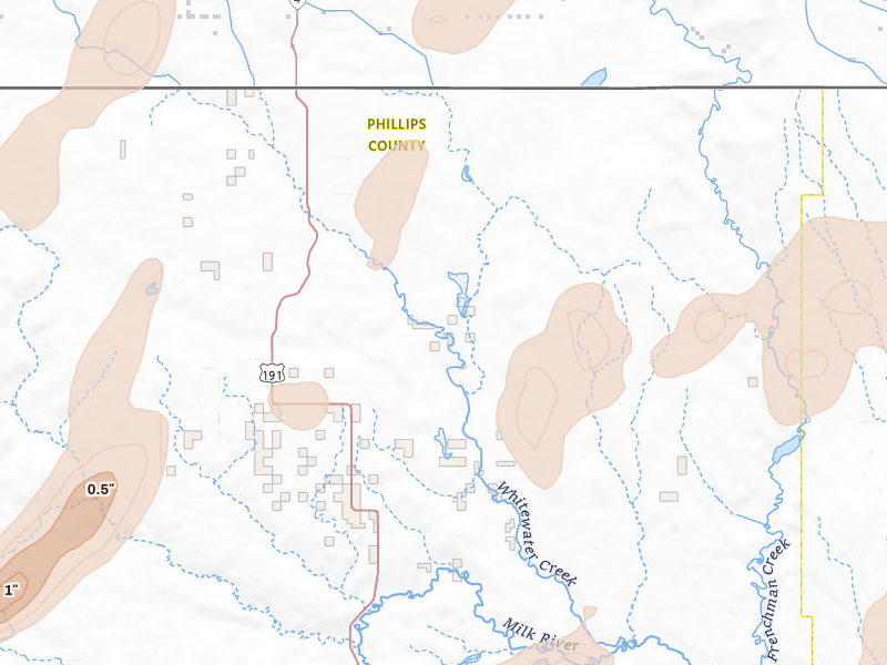 Radar-estimated hail-size map of the storm over Whitewater, MT