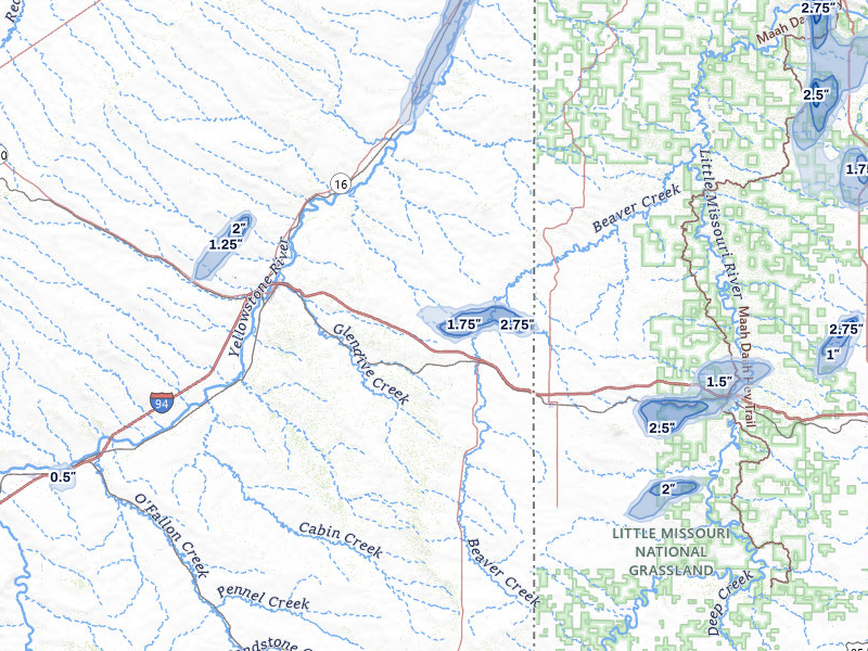 NEXRAD radar-signature map of the hail storm over Wibaux, MT on Jun 7, 2026