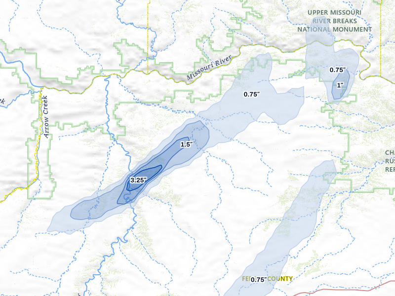 NEXRAD radar-signature map of the hail storm over Winifred, MT on Jun 26, 2026