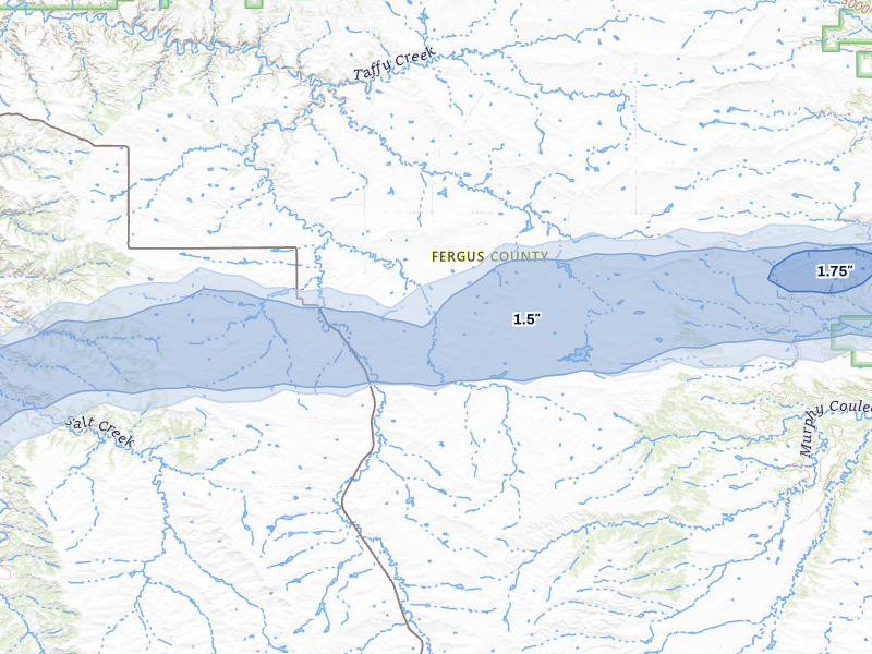 NEXRAD radar-signature map of the hail storm over Winifred, MT on Aug 23, 2026