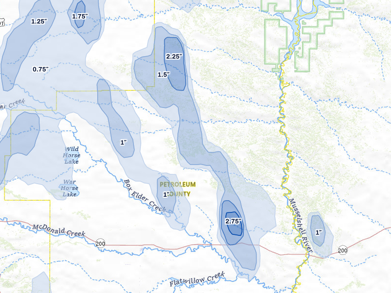 NEXRAD radar-signature map of the hail storm over Winnett, MT on May 29, 2026