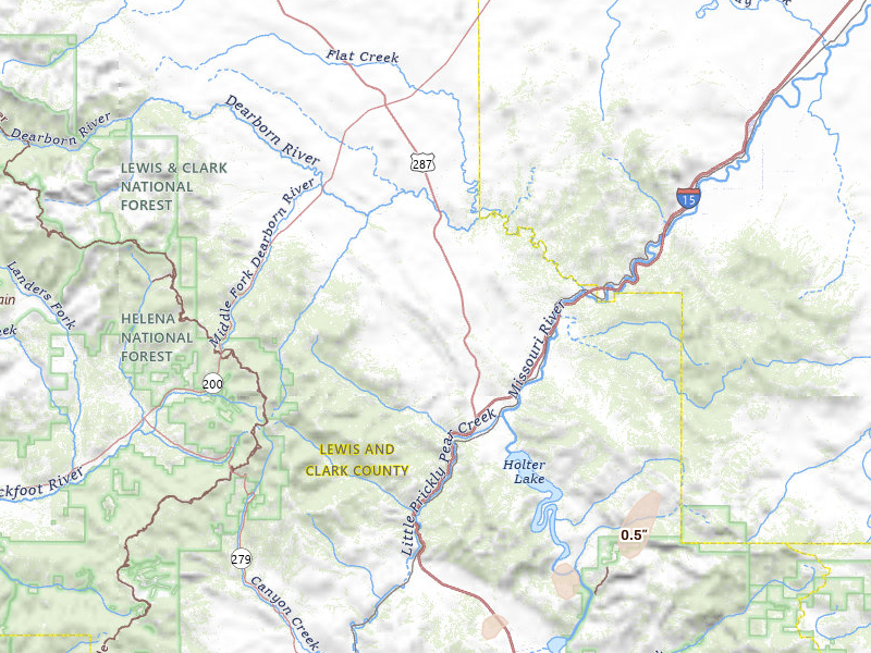 Radar-estimated hail-size map of the storm over Wolf Creek, MT on Jul 1, 2026