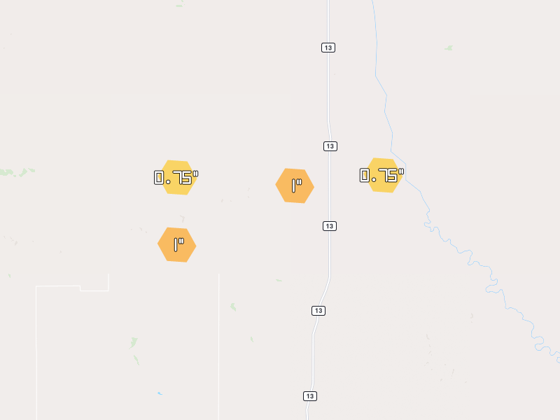 Hail map of Wolf Point, MT on Jun 6, 2026, hail up to 1"