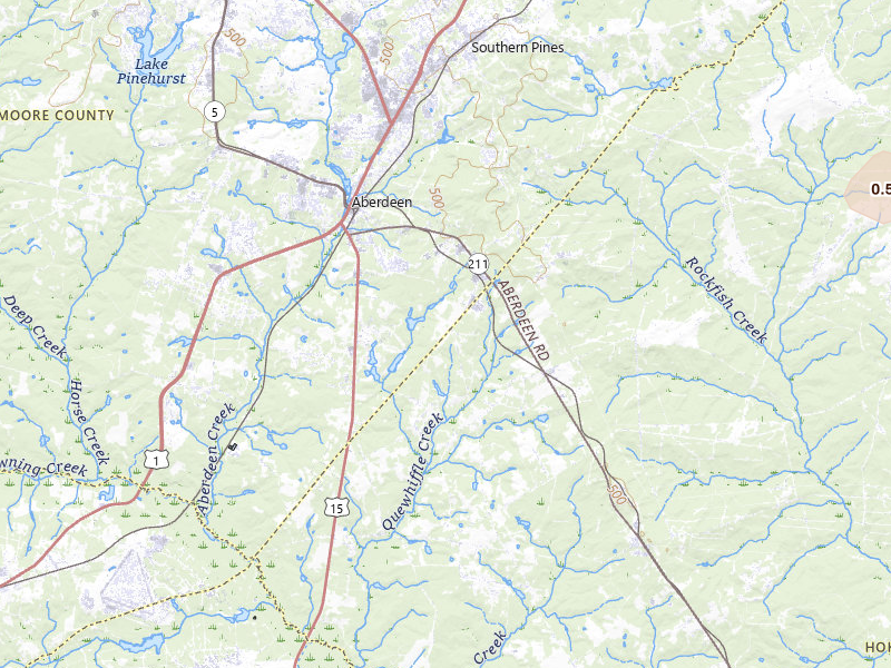 Radar-estimated hail-size map of the storm over Aberdeen, NC on Jul 28, 2026