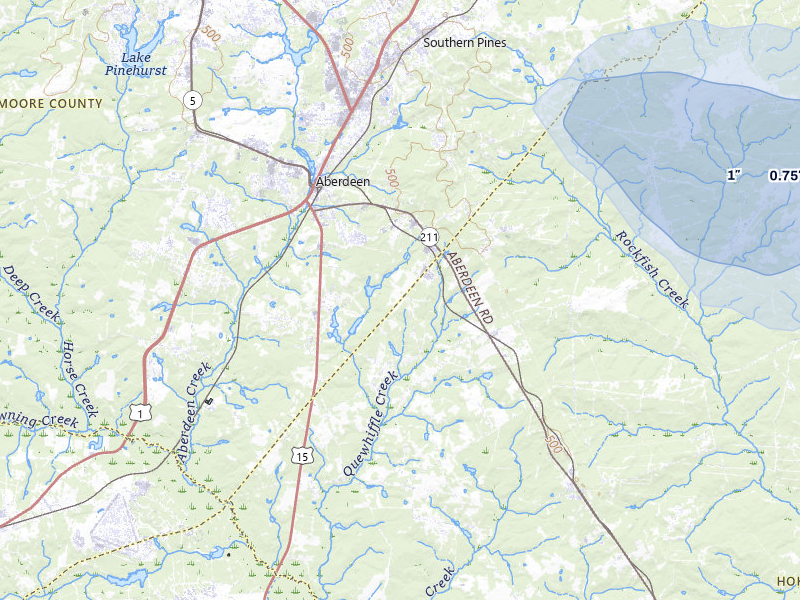 NEXRAD radar-signature map of the hail storm over Aberdeen, NC on Jul 28, 2026
