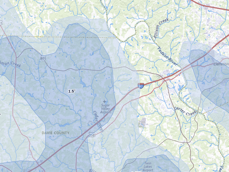 NEXRAD radar-signature map of the hail storm over Advance, NC on Aug 11, 2026