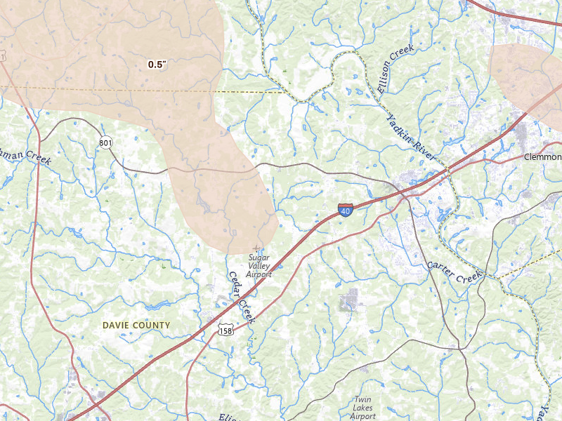 Radar-estimated hail-size map of the storm over Advance, NC