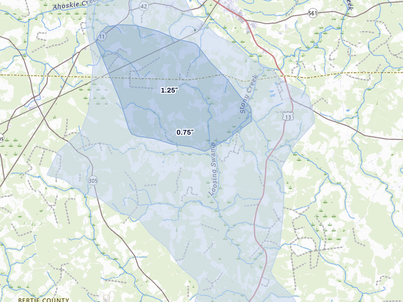 NEXRAD radar-signature map of the hail storm over Ahoskie, NC on Aug 20, 2026