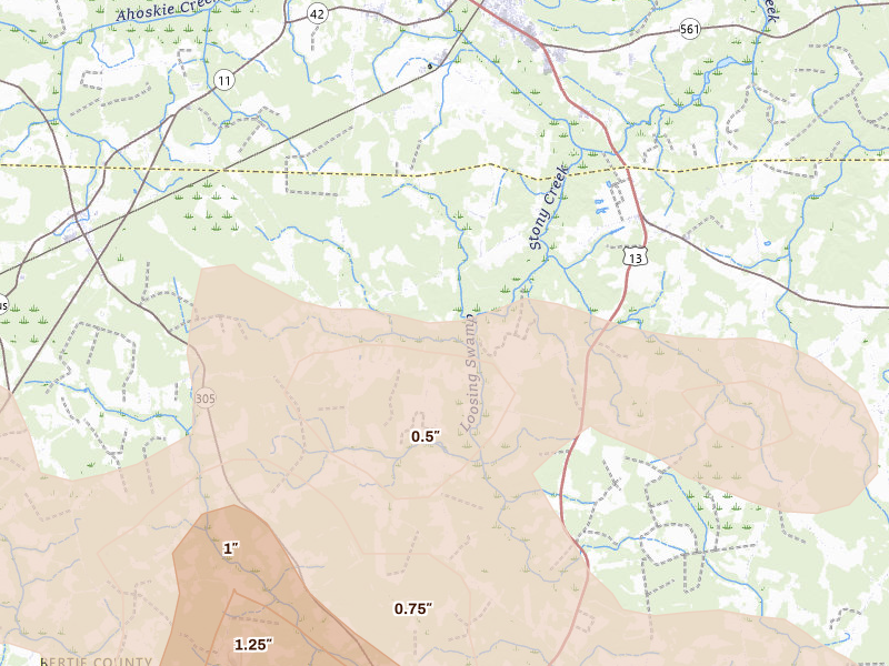 Radar-estimated hail-size map of the storm over Ahoskie, NC