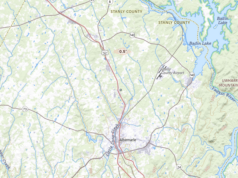 Radar-estimated hail-size map of the storm over Albemarle, NC on May 27, 2026