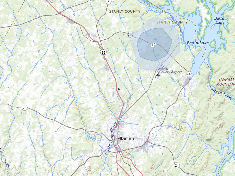 NEXRAD radar-signature map of the hail storm over Albemarle, NC on May 27, 2026