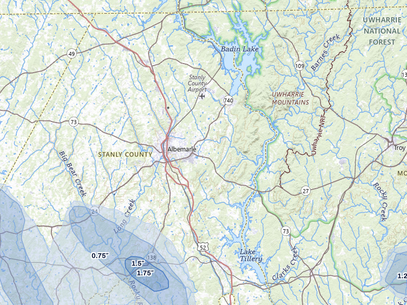 NEXRAD radar-signature map of the hail storm over Albemarle, NC on Aug 11, 2026