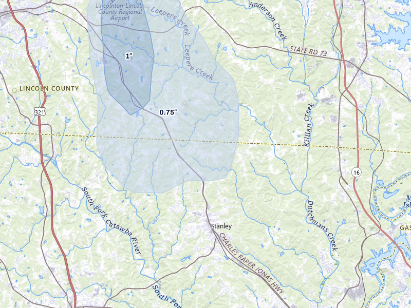 NEXRAD radar-signature map of the hail storm over Alexis, NC on Aug 11, 2026