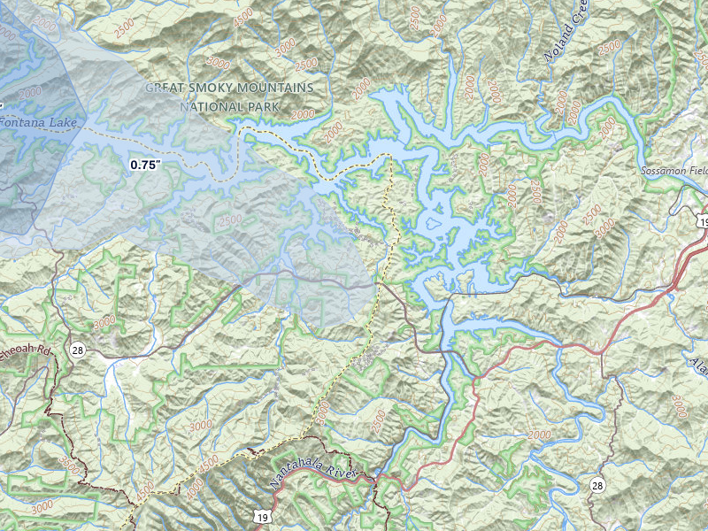 NEXRAD radar-signature map of the hail storm over Almond, NC on Jul 28, 2026