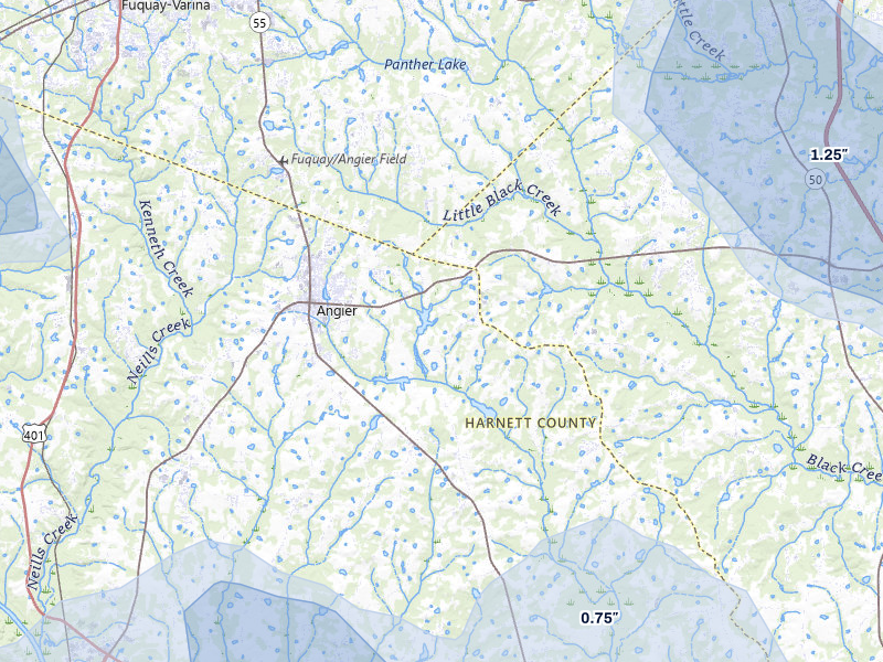 NEXRAD radar-signature map of the hail storm over Angier, NC on Aug 11, 2026