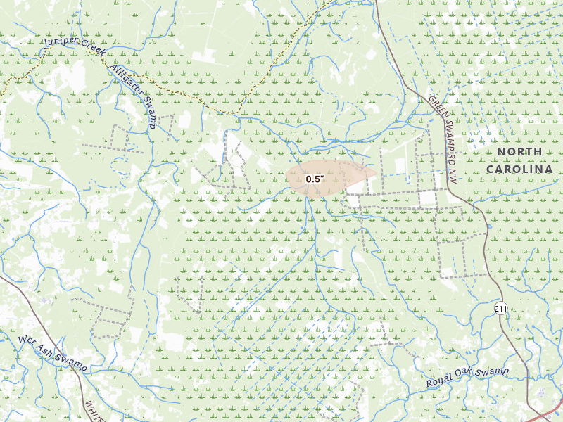 Radar-estimated hail-size map of the storm over Ash, NC