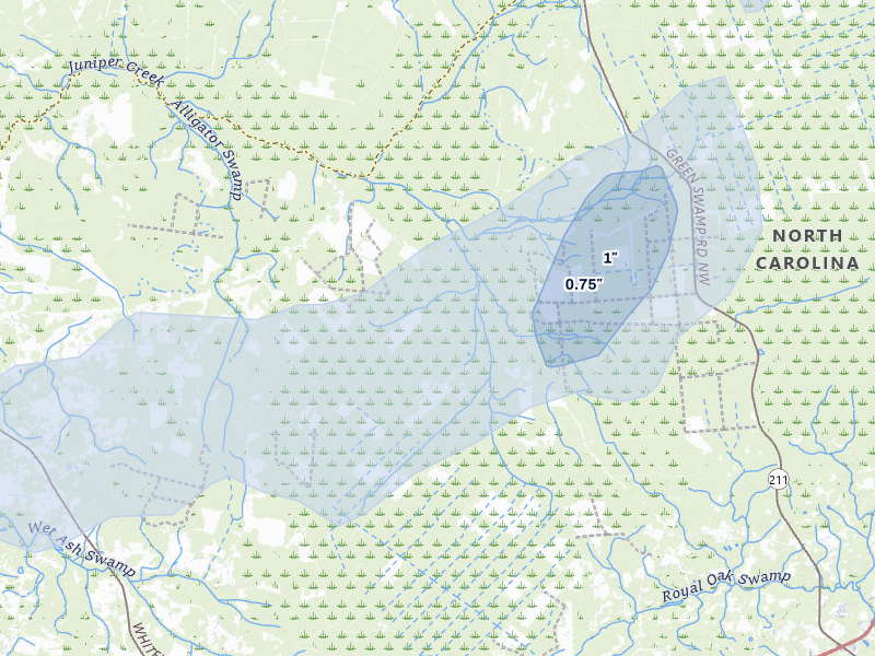 NEXRAD radar-signature map of the hail over Ash, NC