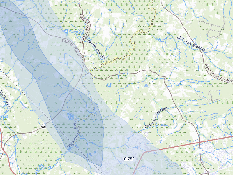 NEXRAD radar-signature map of the hail storm over Ash, NC on Sep 5, 2026
