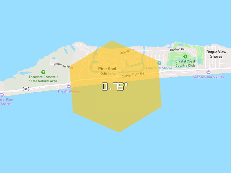 Hail map of Atlantic Beach, NC on Jul 29, 2026, hail up to 0.75"
