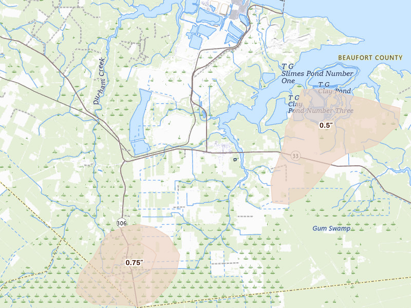 Radar-estimated hail-size map of the storm over Aurora, NC