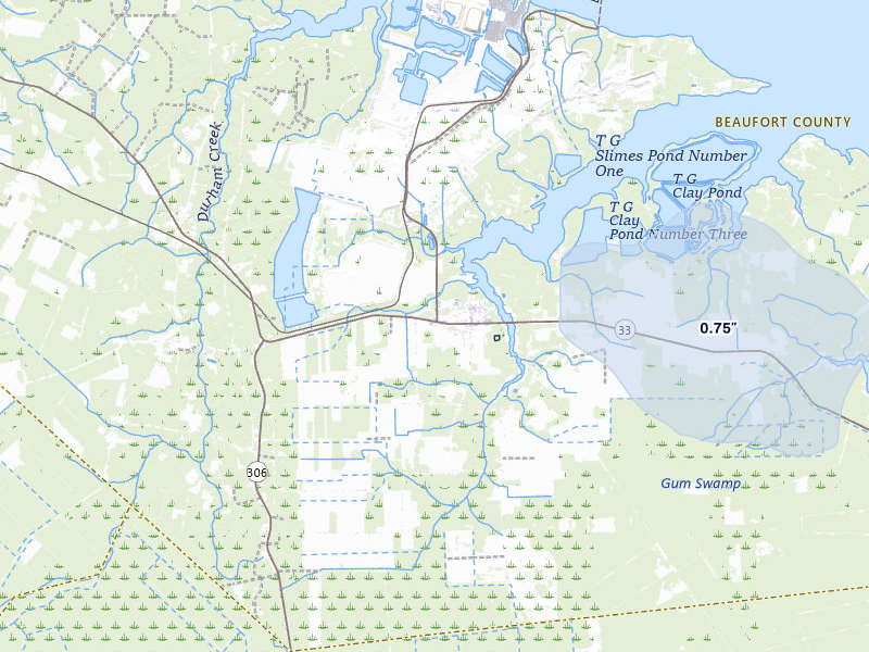 NEXRAD radar-signature map of the hail storm over Aurora, NC on Jul 8, 2026