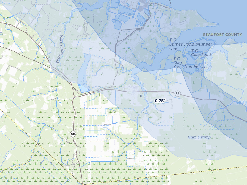 NEXRAD radar-signature map of the hail storm over Aurora, NC on Jul 28, 2026