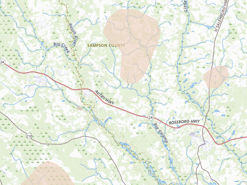 Radar-estimated hail-size map of the storm over Autryville, NC on Aug 21, 2026