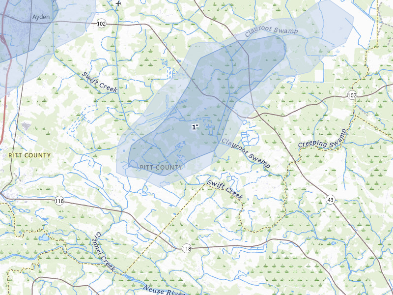 NEXRAD radar-signature map of the hail storm over Ayden, NC on Jun 26, 2026