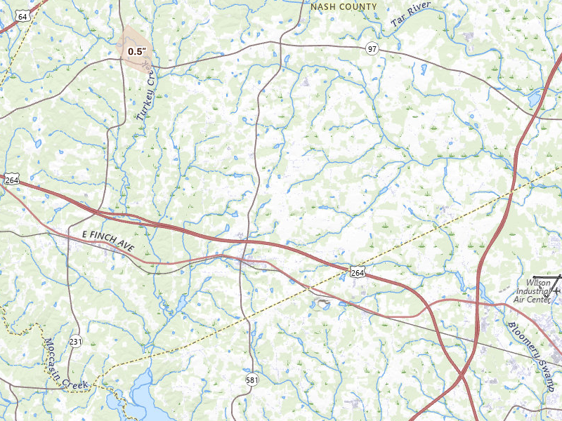 Radar-estimated hail-size map of the storm over Bailey, NC on Jun 28, 2026