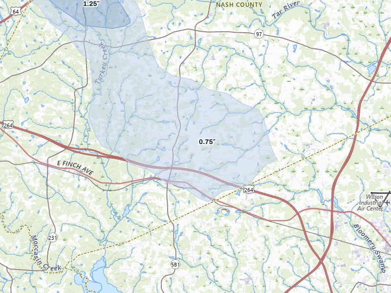 NEXRAD radar-signature map of the hail storm over Bailey, NC on Jun 28, 2026