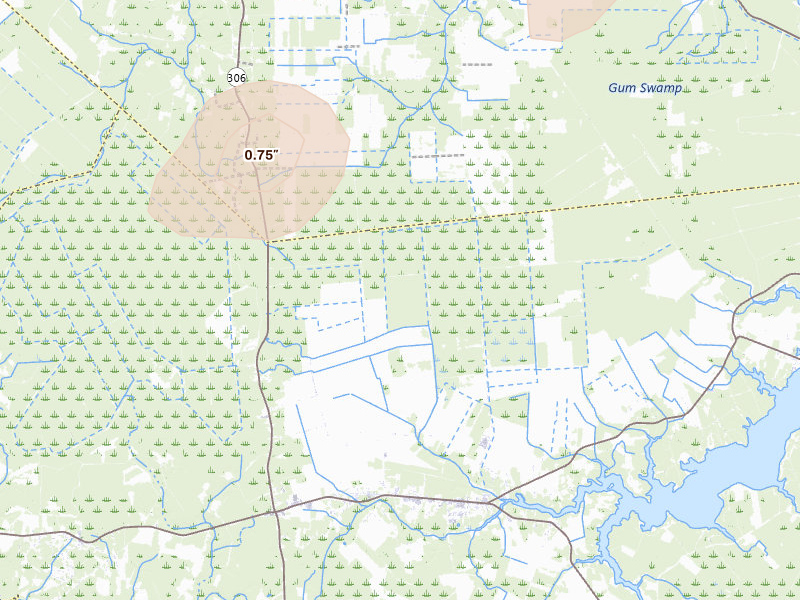 Radar-estimated hail-size map of the storm over Bayboro, NC