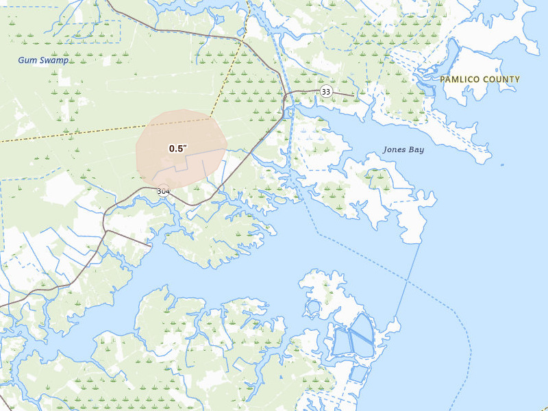 Radar-estimated hail-size map of the storm over Bayboro, NC on Sep 2, 2026