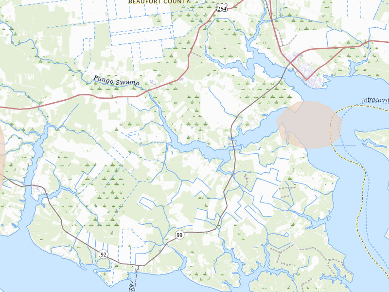 Radar-estimated hail-size map of the storm over Belhaven, NC on Jul 20, 2026