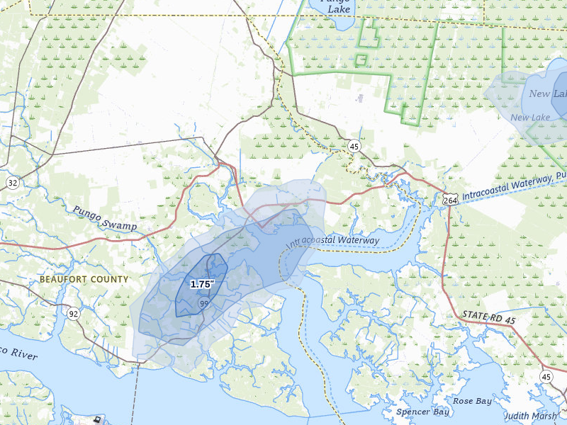 NEXRAD radar-signature map of the hail storm over Belhaven, NC on Sep 2, 2026