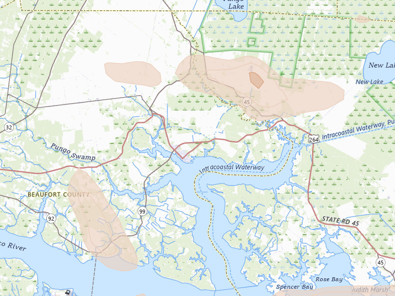 Radar-estimated hail-size map of the storm over Belhaven, NC