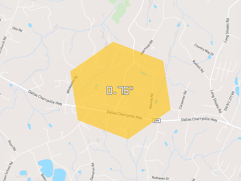 Hail map of Bessemer City, NC on Jul 28, 2026, hail up to 0.75"