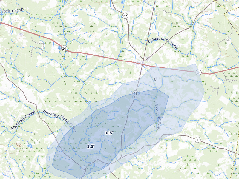 NEXRAD radar-signature map of the hail storm over Beulaville, NC on Aug 10, 2026