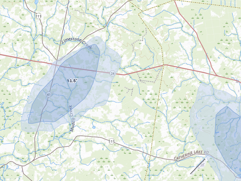 NEXRAD radar-signature map of the hail storm over Beulaville, NC on Aug 21, 2026