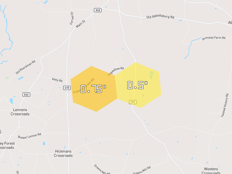 Hail map of Bladenboro, NC on Jul 5, 2026, hail up to 0.75"