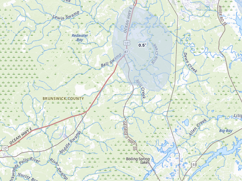 NEXRAD radar-signature map of the hail storm over Bolivia, NC on Jun 28, 2026
