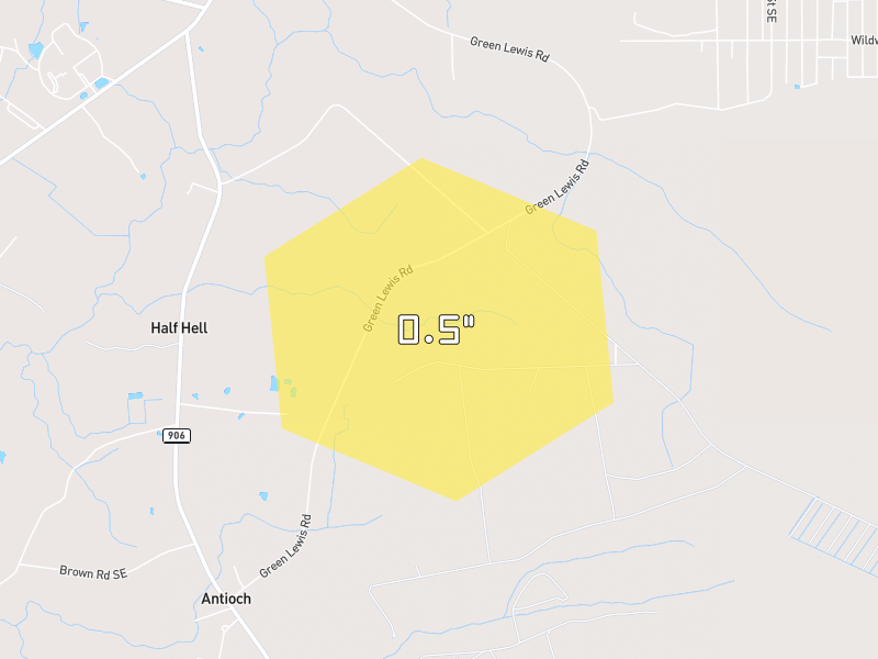 Hail map of Bolivia, NC on Jul 24, 2026, hail up to 0.5"