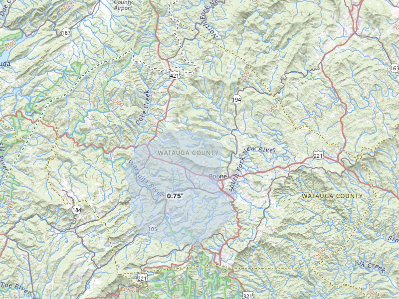 NEXRAD radar-signature map of the hail storm over Boone, NC on Jun 30, 2026
