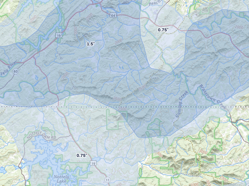 NEXRAD radar-signature map of the hail over Brasstown, NC