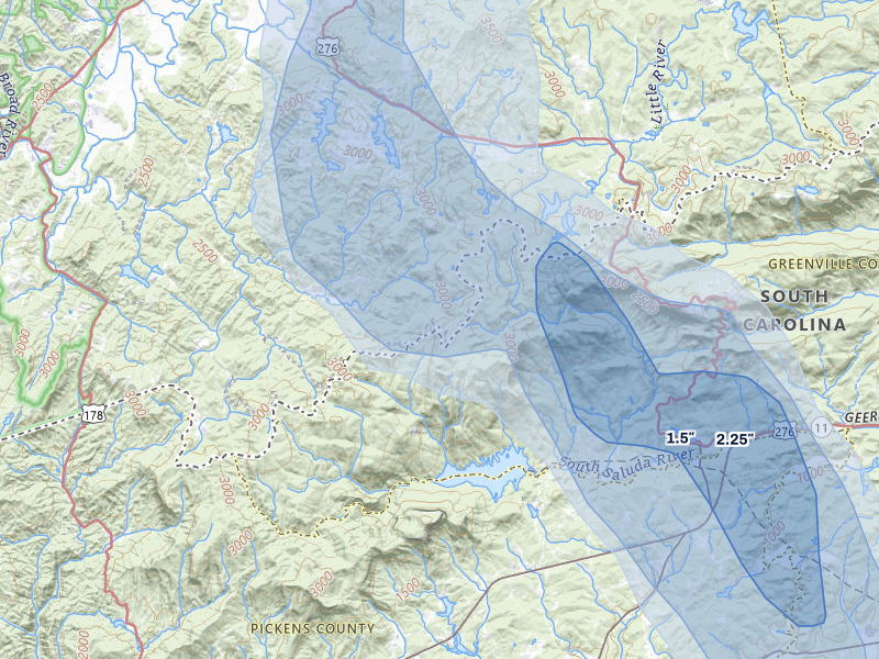 NEXRAD radar-signature map of the hail storm over Brevard, NC on Aug 11, 2026