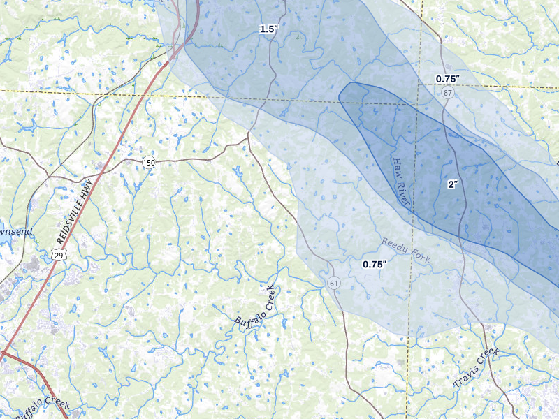 NEXRAD radar-signature map of the hail over Browns Summit, NC